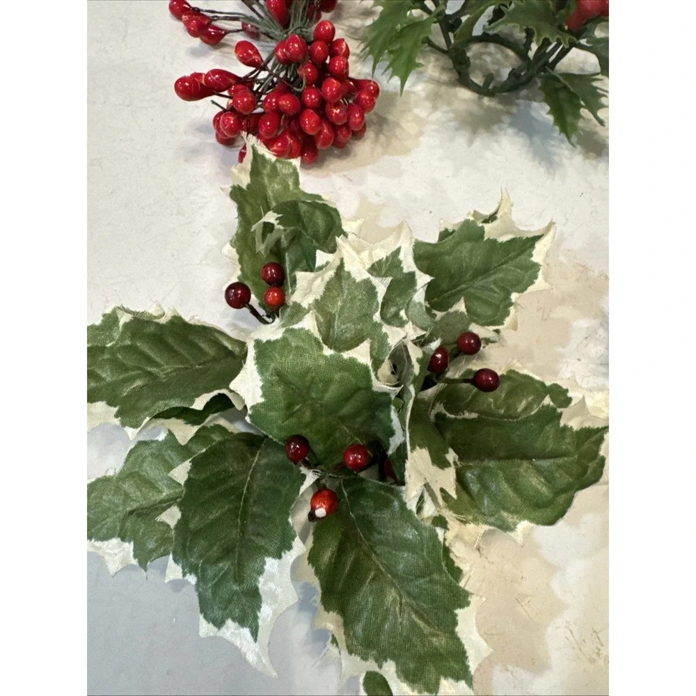 Lot 6 Vintage wreath Ring‎ Christmas Silk & Plastic Greenery Holly Berries
